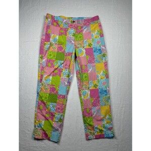 Lilly Pulitzer Women's 8 Pants Patchwork Cropped Floral Fruit Colorful Vintage